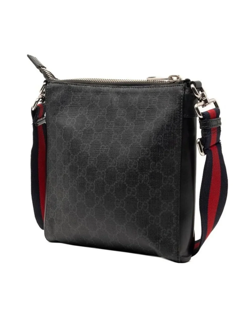 Gucci GG Supreme Crossbody Shoulder Bag Black Gray Leather - Picture 2 of 6